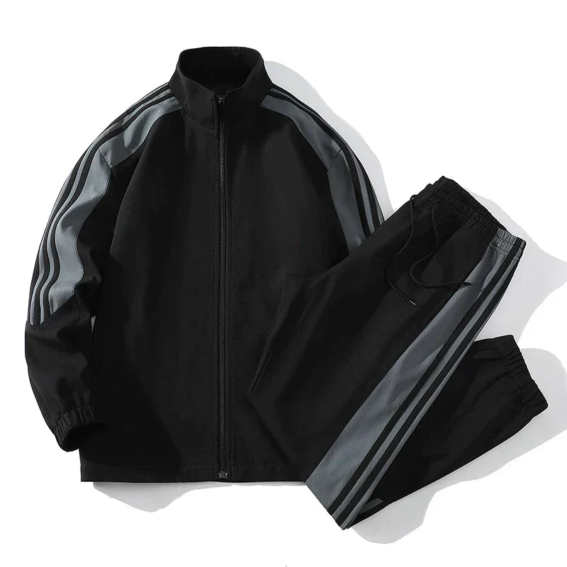 Herren-Trainingsanzug | Mit Reißverschluss | Zweiteilig | Jogging-Set | Sportbekleidung-Schwarz-S-Chaps Herrenmode