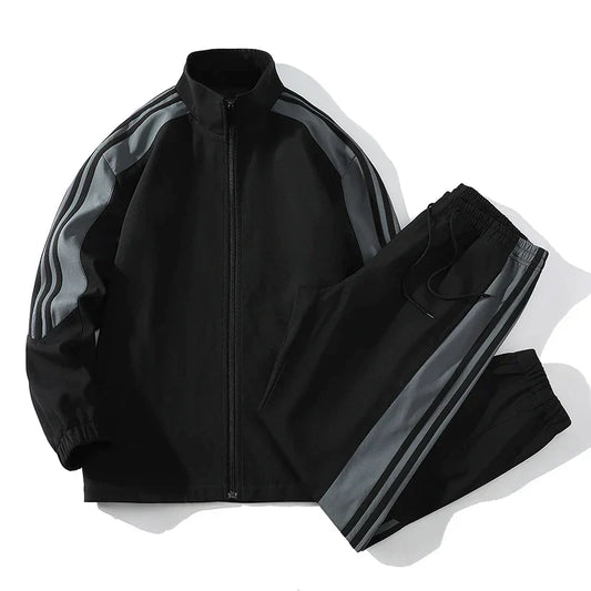 Herren-Trainingsanzug | Mit Reißverschluss | Zweiteilig | Jogging-Set | Sportbekleidung-Schwarz-S-Chaps Herrenmode