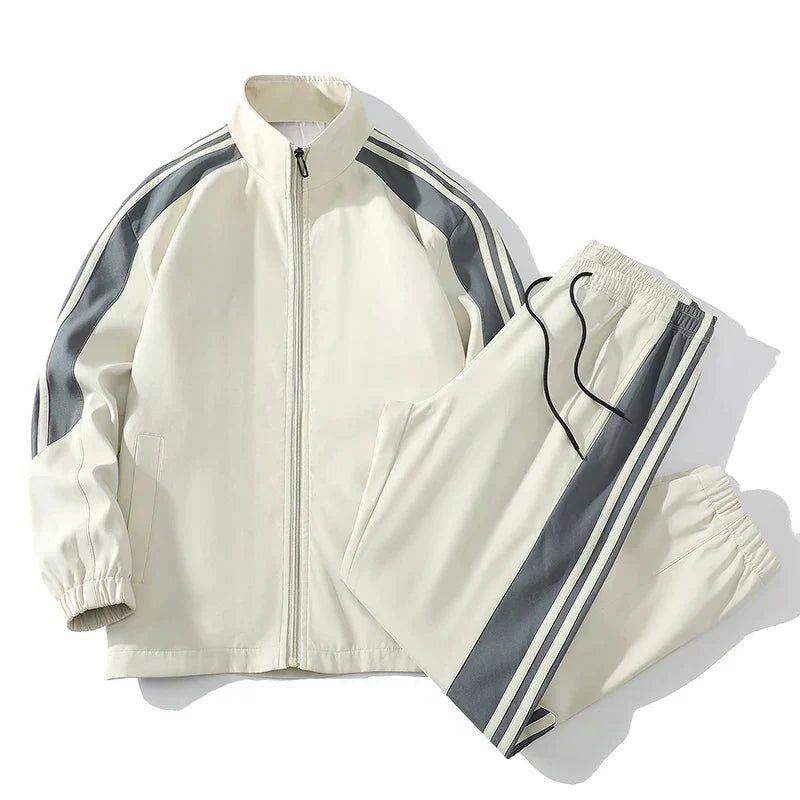 Herren-Trainingsanzug | Mit Reißverschluss | Zweiteilig | Jogging-Set | Sportbekleidung-Weiß-S-Chaps Herrenmode