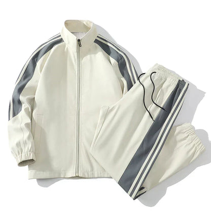 Herren-Trainingsanzug | Mit Reißverschluss | Zweiteilig | Jogging-Set | Sportbekleidung-Weiß-S-Chaps Herrenmode