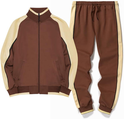Herren-Trainingsanzug – Sportliches Set aus Jacke mit Reißverschluss und Trainingshose-Braun-S-Chaps Herrenmode