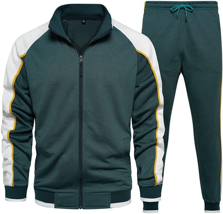 Herren-Trainingsanzug – Sportliches Set aus Jacke mit Reißverschluss und Trainingshose-Grün-S-Chaps Herrenmode