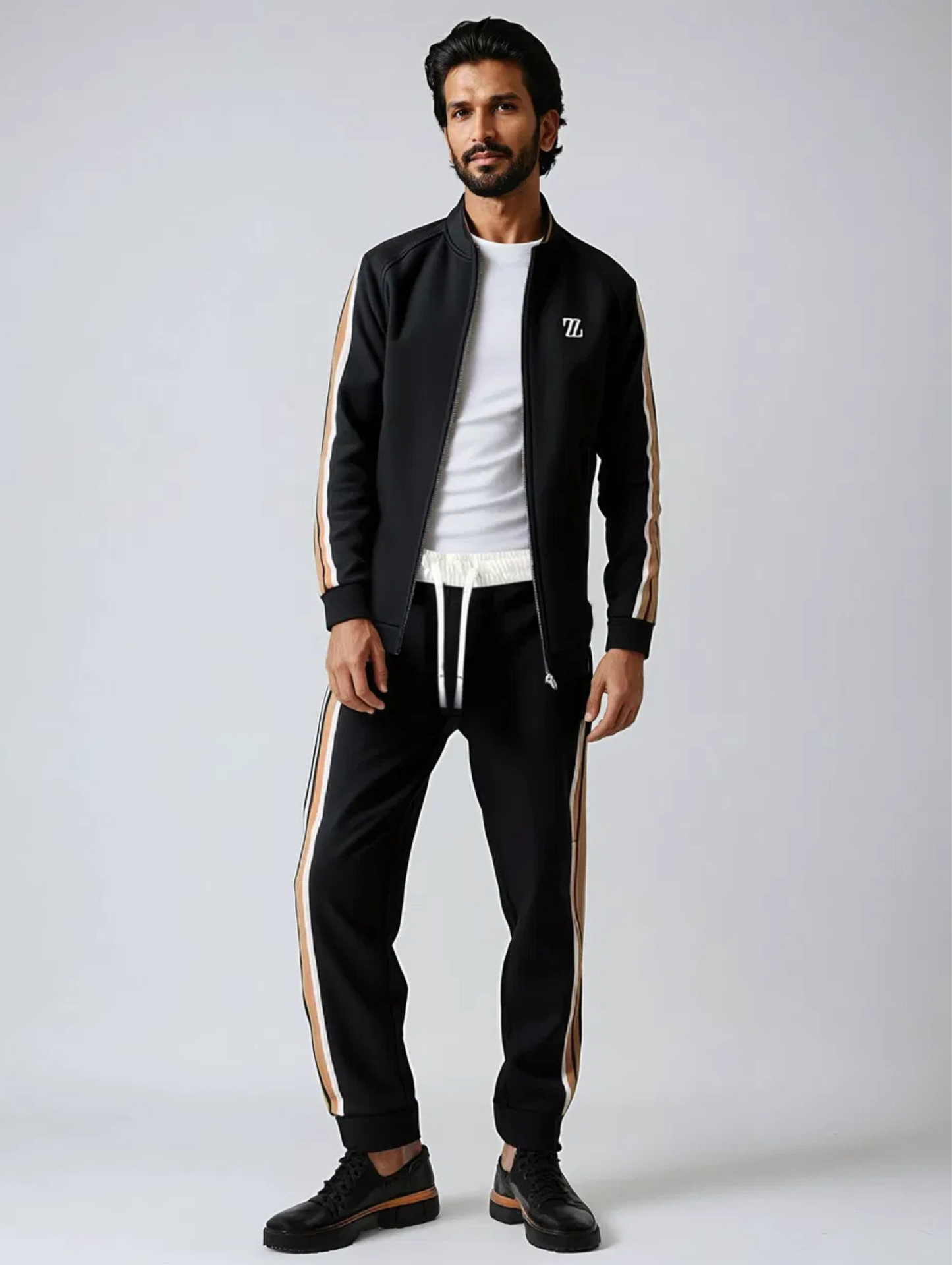 Herren-Trainingsanzug – mit Reißverschluss – gestreift – Jogginganzug – zweiteiliges Set-Chaps Herrenmode