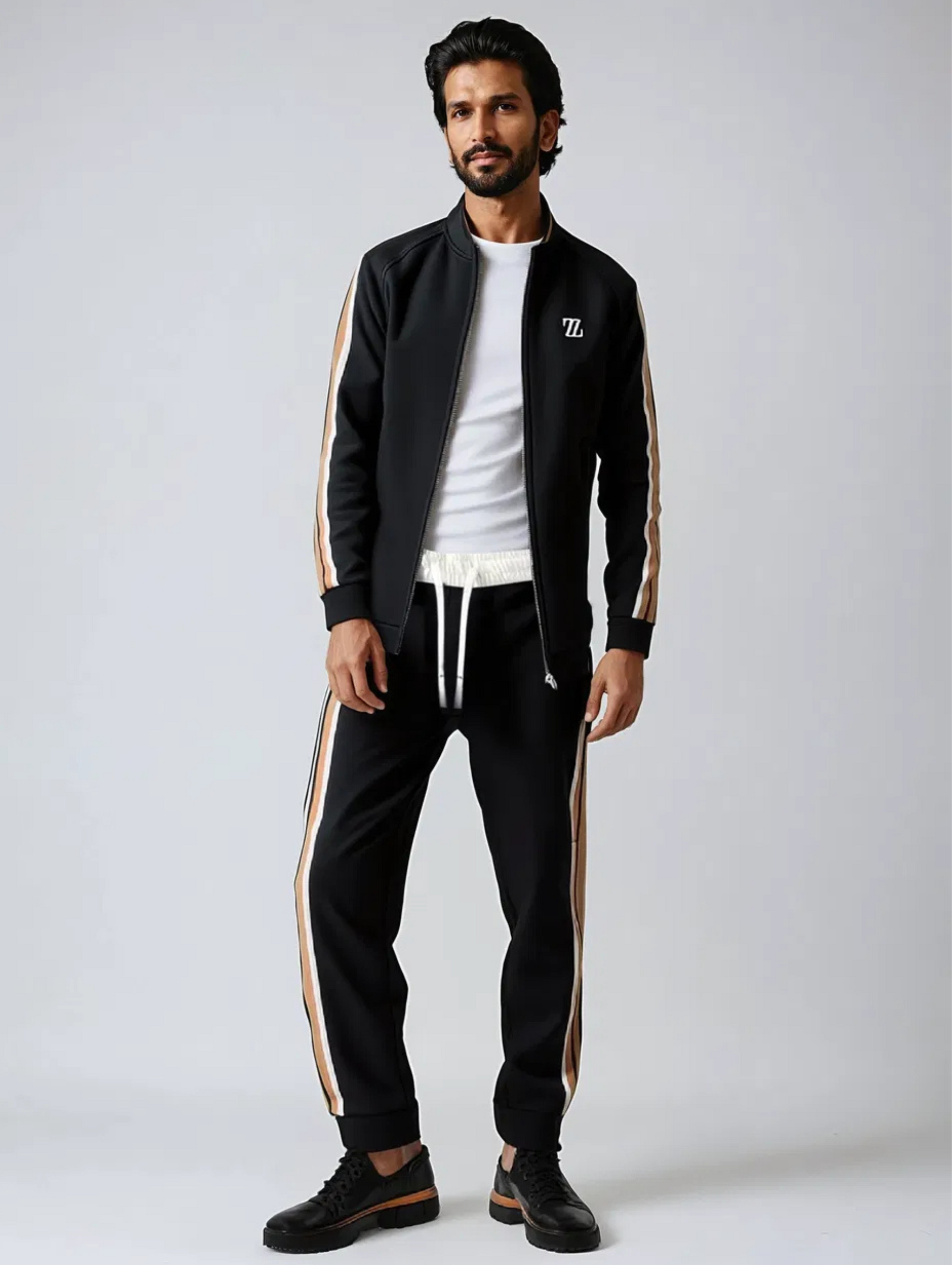 Herren-Trainingsanzug – mit Reißverschluss – gestreift – Jogginganzug – zweiteiliges Set-Chaps Herrenmode