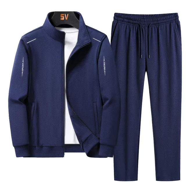 Herren-Trainingsanzug – mit Reißverschluss – zweiteilig – Jacke und Jogginghose – Jogginganzug-Dunkelblau-M-Chaps Herrenmode