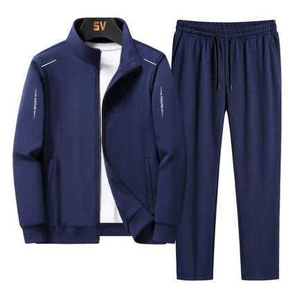 Herren-Trainingsanzug – mit Reißverschluss – zweiteilig – Jacke und Jogginghose – Jogginganzug-Dunkelblau-M-Chaps Herrenmode