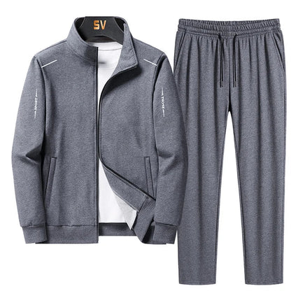 Herren-Trainingsanzug – mit Reißverschluss – zweiteilig – Jacke und Jogginghose – Jogginganzug-Grau-M-Chaps Herrenmode