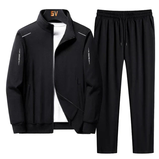 Herren-Trainingsanzug – mit Reißverschluss – zweiteilig – Jacke und Jogginghose – Jogginganzug-Schwarz-M-Chaps Herrenmode