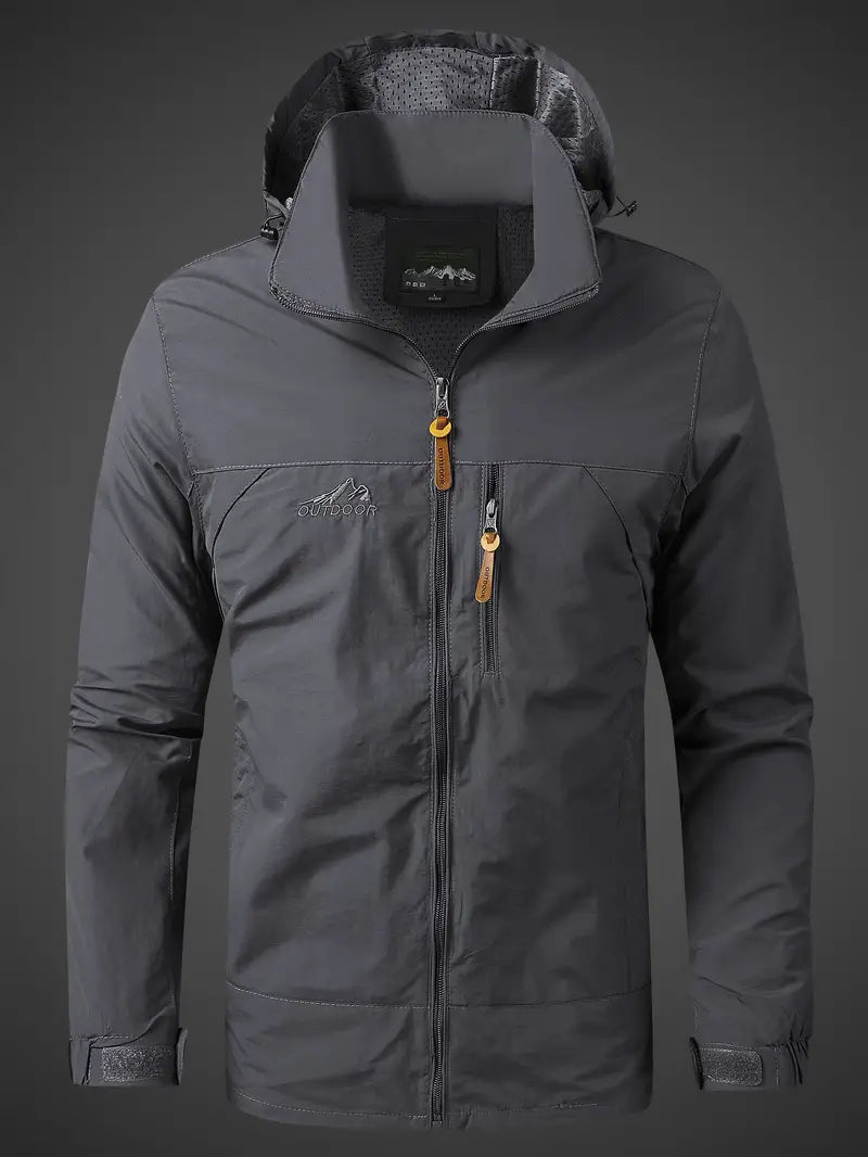 Herren-Windjacke – mit Kapuze – Outdoor – wasserdichte Jacke – Windjacke-Grau-S-Chaps Herrenmode