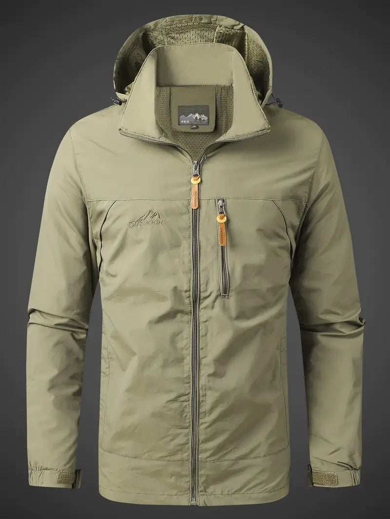 Herren-Windjacke – mit Kapuze – Outdoor – wasserdichte Jacke – Windjacke-Khaki-S-Chaps Herrenmode