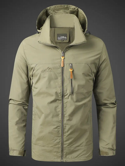 Herren-Windjacke – mit Kapuze – Outdoor – wasserdichte Jacke – Windjacke-Khaki-S-Chaps Herrenmode