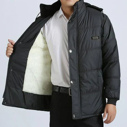 Herren-Winterjacke | Mit Kapuze | Mit Fell gefüttert | Daunenjacke | Gesteppte Herrenjacke-Schwarz-Weiß-XS-Chaps Herrenmode