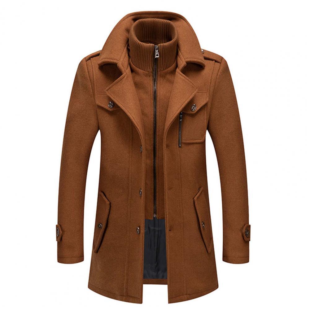 Herren Wollmantel | Einreihig | Zip-Up | Wollmantel | Herren Winterjacken-Braun-M-Chaps Herrenmode