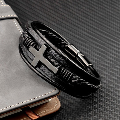 Herrenarmband | Magnetverschluss | Schwarz | Geflochtenes Armband | Lederarmband-19cm-Chaps Herrenmode
