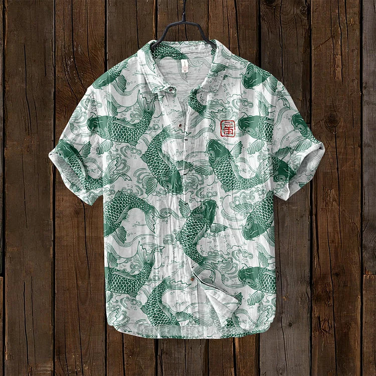Herrenhemd | Bedruckt | Leicht | Hemd mit Knopfleiste | Kurzarmhemden-Mintgrün-S-Chaps Herrenmode