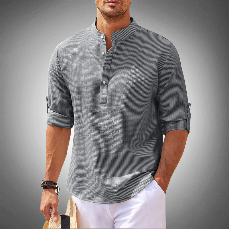 Herrenhemd | Halbe Ärmel | Lose Passform | Halbes Knopfhemd | Sommerhemd-Grau-XS-Chaps Herrenmode