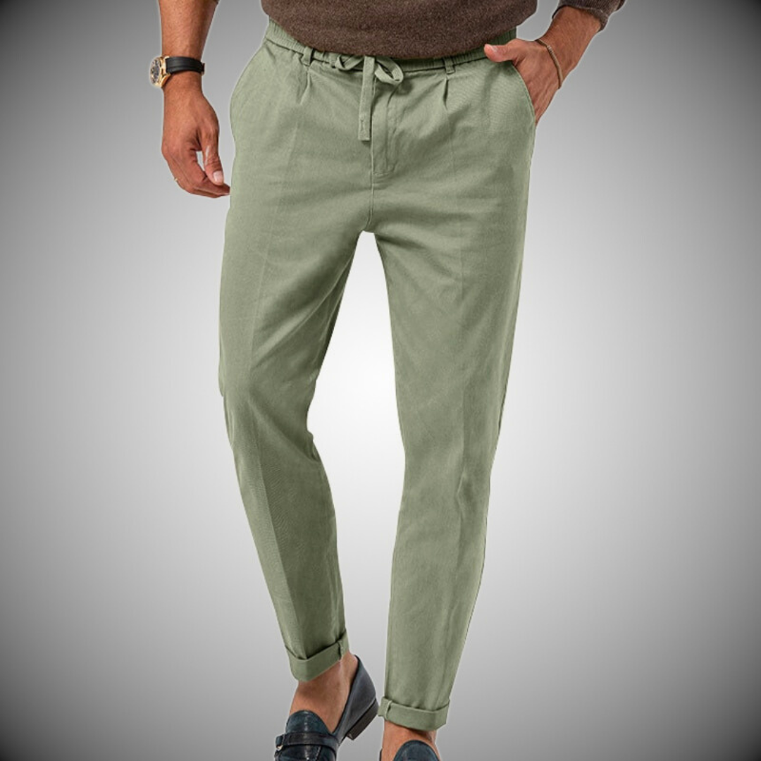 Herrenhosen – Bequeme, elastische Taille, leichte Leinenhose-Grün-S-Chaps Herrenmode