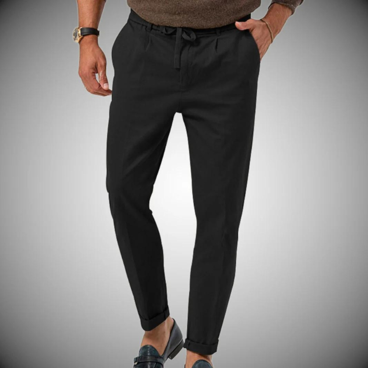 Herrenhosen – Bequeme, elastische Taille, leichte Leinenhose-Schwarz-S-Chaps Herrenmode