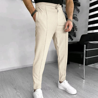 Herrenhosen - Lässige elastische Taille Stretch Slim Fit Sweatpants-Beige-M-Chaps Herrenmode