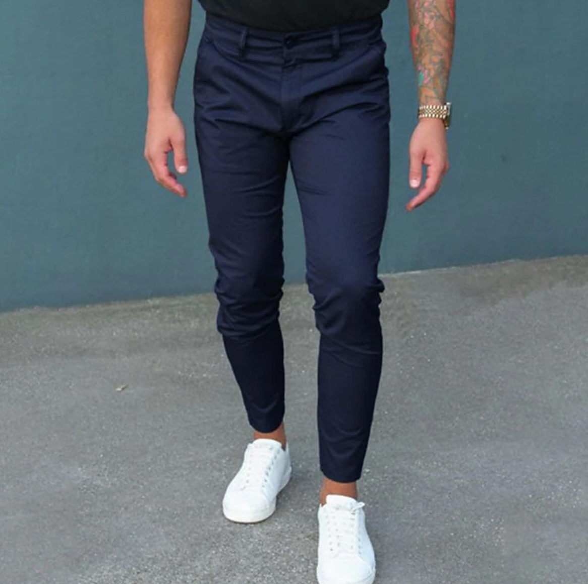Herrenhosen - Stretch-Skinny Chino-Hose in schmaler Passform-Blau-XS-Chaps Herrenmode