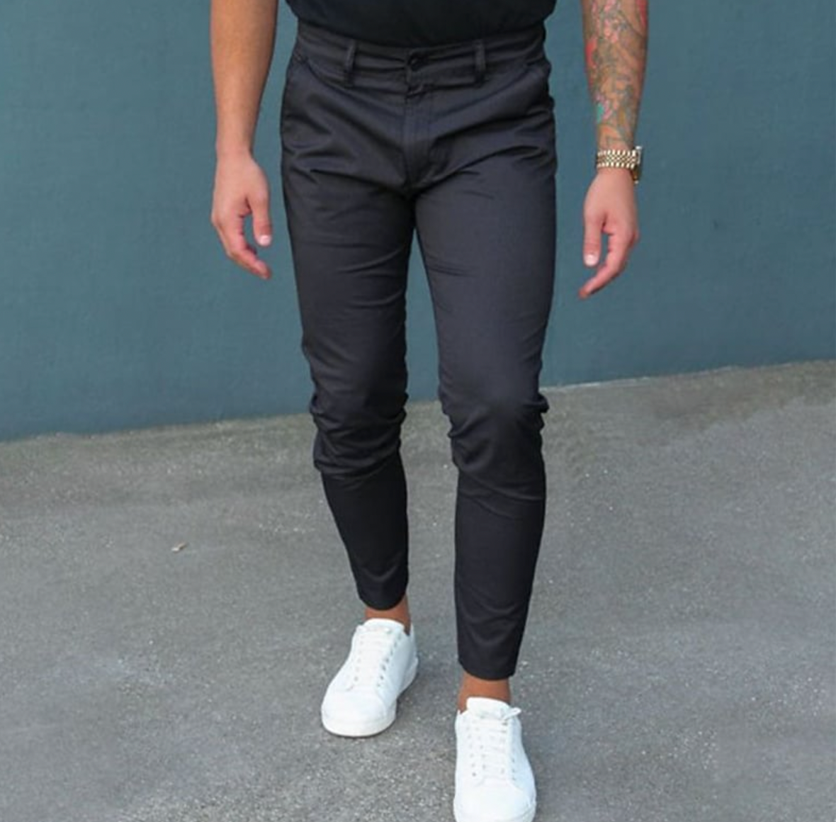 Herrenhosen - Stretch-Skinny Chino-Hose in schmaler Passform-Schwarz-XS-Chaps Herrenmode