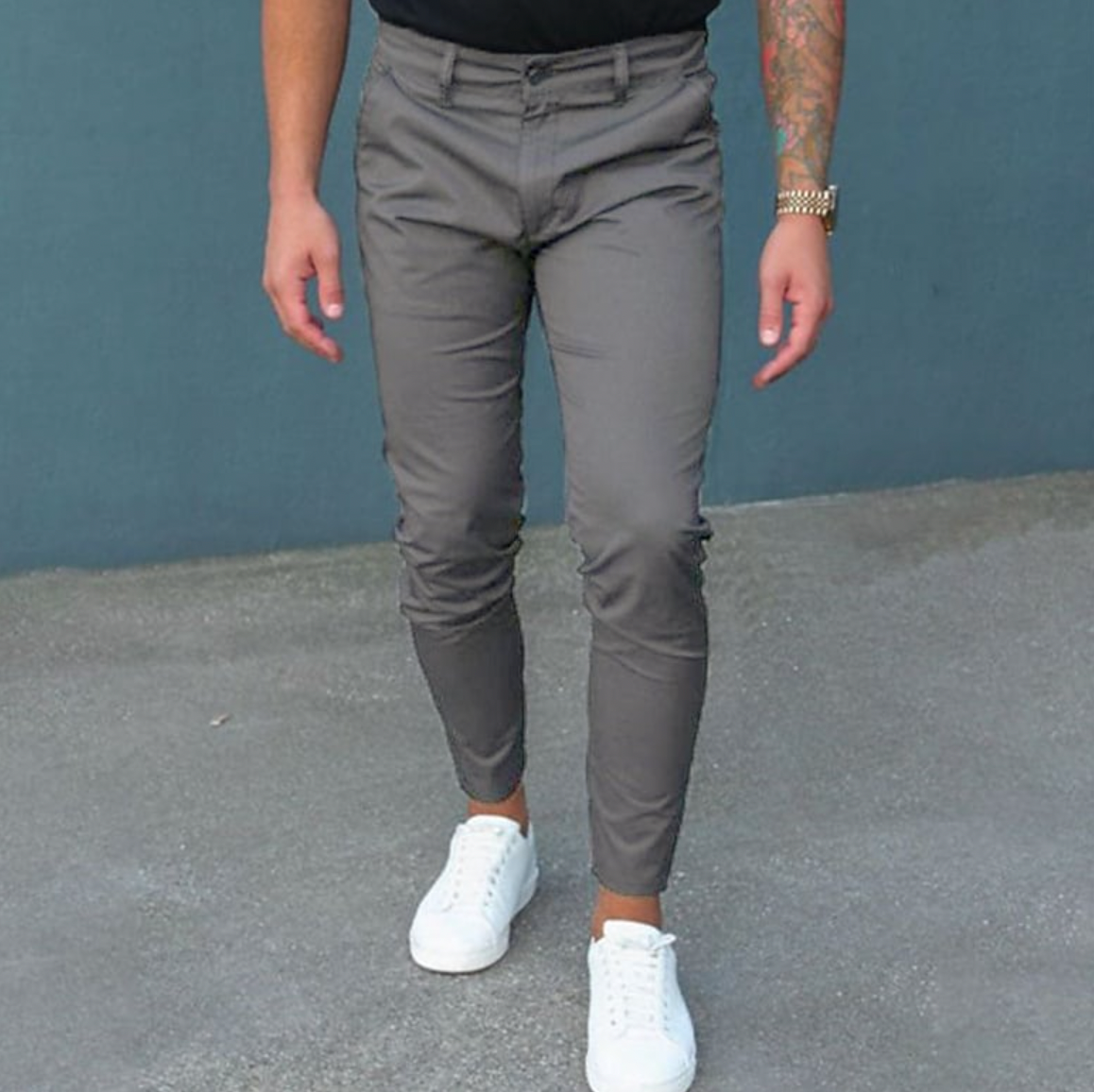 Herrenhosen - Stretch Skinny Slim Fit Chinohose-Grau-XS-Chaps Herrenmode