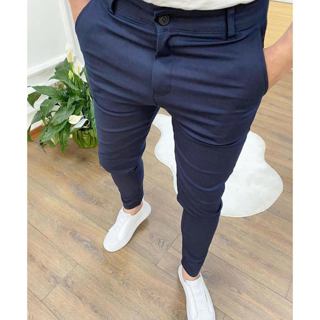 Herrenhosen - Stretch - Slim Fit - Chinos - lässige Anzughosen-Blau-S-Chaps Herrenmode