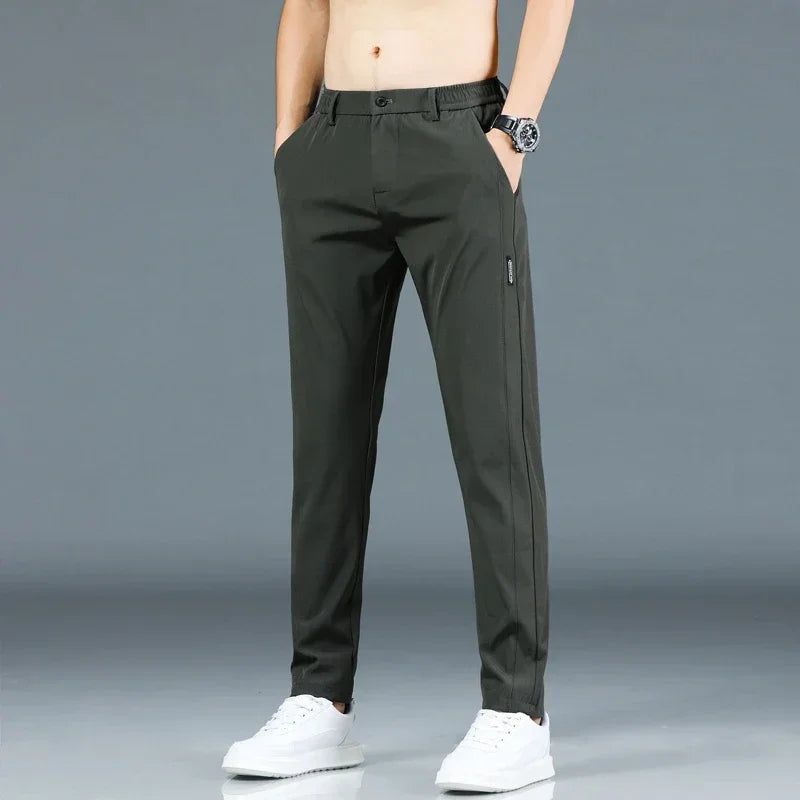 Herrenhosen – elastischer Bund – schmale Passform – Freizeithosen – Stretchhosen-Armeegrün-28-Chaps Herrenmode