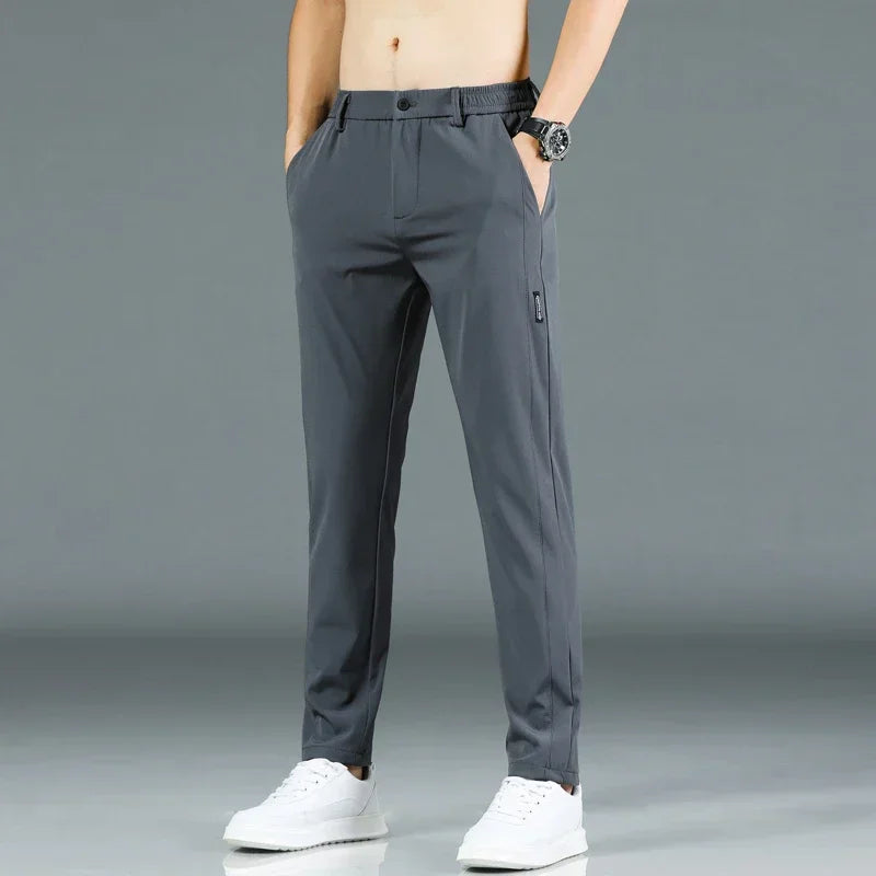 Herrenhosen – elastischer Bund – schmale Passform – Freizeithosen – Stretchhosen-Dunkelgrau-28-Chaps Herrenmode