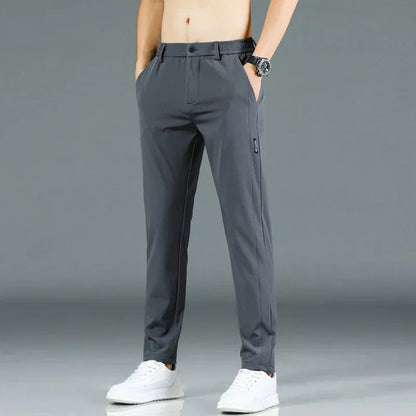 Herrenhosen – elastischer Bund – schmale Passform – Freizeithosen – Stretchhosen-Dunkelgrau-28-Chaps Herrenmode
