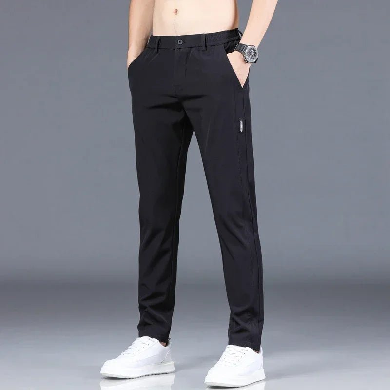 Herrenhosen – elastischer Bund – schmale Passform – Freizeithosen – Stretchhosen-Schwarz-28-Chaps Herrenmode