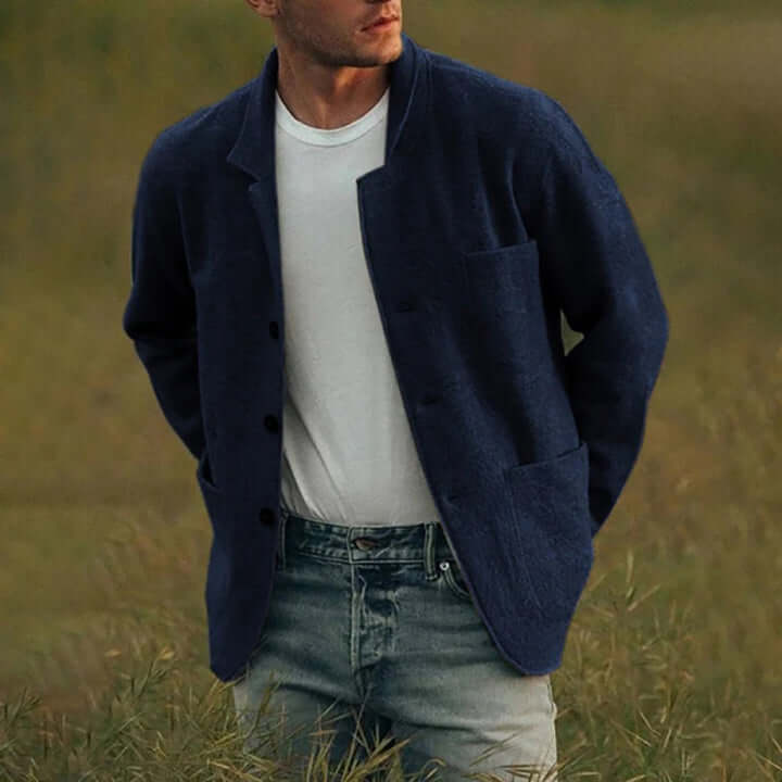 Herrenjacke – Einreihig – Taschen – Sommerjacke – Freizeitjacken für Herren-Blau-M-Chaps Herrenmode