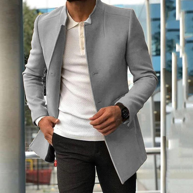 Herrenjacke – Mit Knopfleiste – Stilvoll – Herbstjacke – Einreihiger Mantel-Grau-S-Chaps Herrenmode