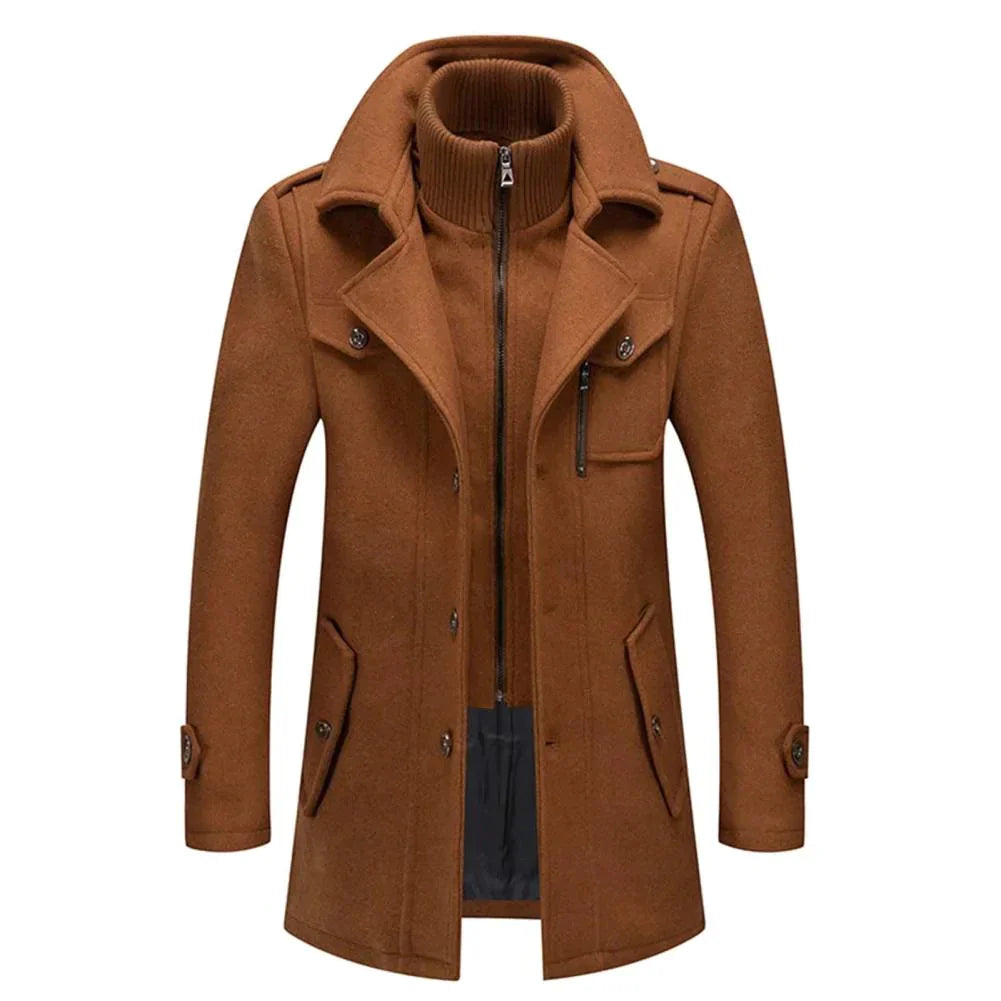 Herrenjacke – Reißverschluss – Einreihig – Wollmantel – Winterjacke-Braun-M-Chaps Herrenmode