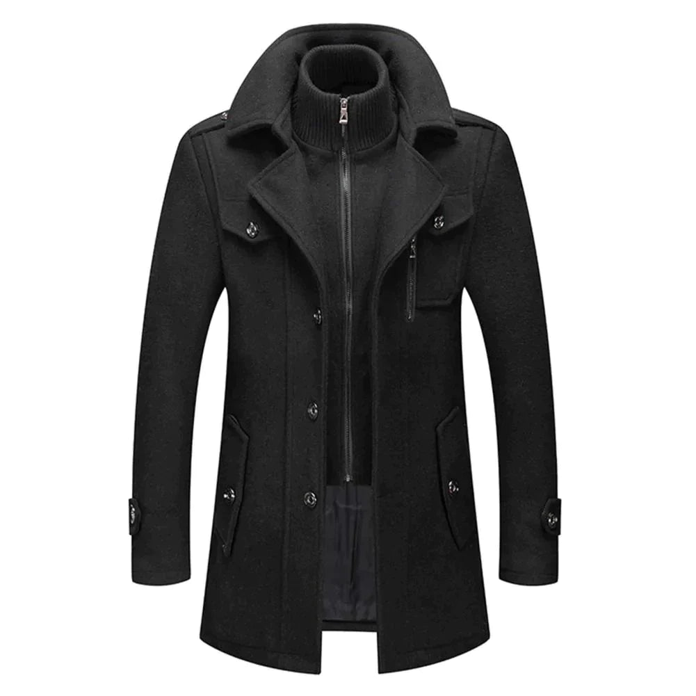 Herrenjacke – Reißverschluss – Einreihig – Wollmantel – Winterjacke-Schwarz-M-Chaps Herrenmode