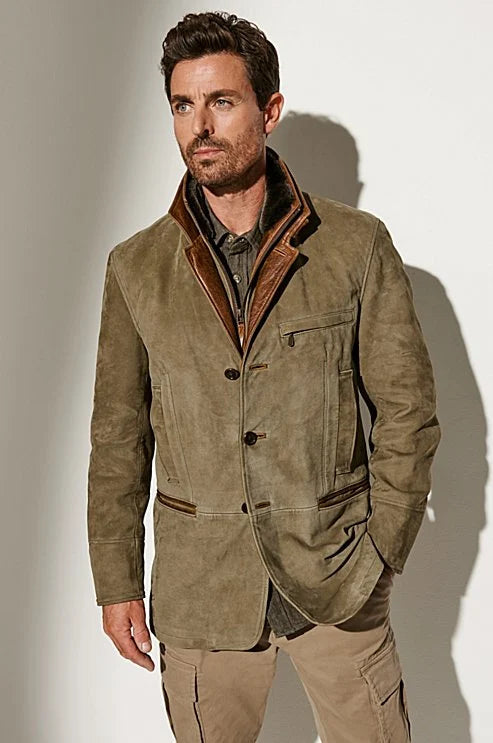 Herrenjacke - Vintage-Stil - Zip-Up - Wildlederjacke - Herbstjacke-Chaps Herrenmode