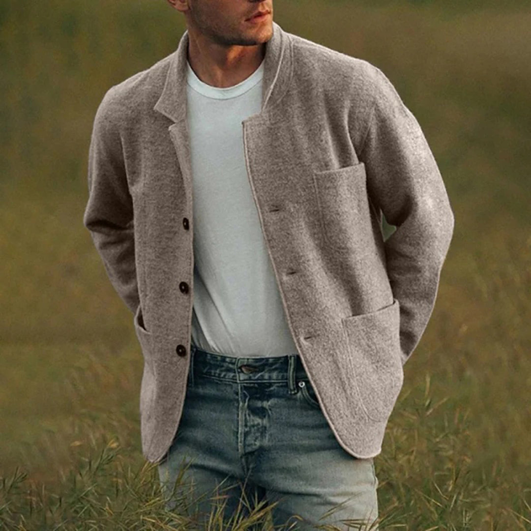 Herrenjacke | Wolle | Durchgeknöpft | Strickjacke | Herbstjacke-Grau-S-Chaps Herrenmode