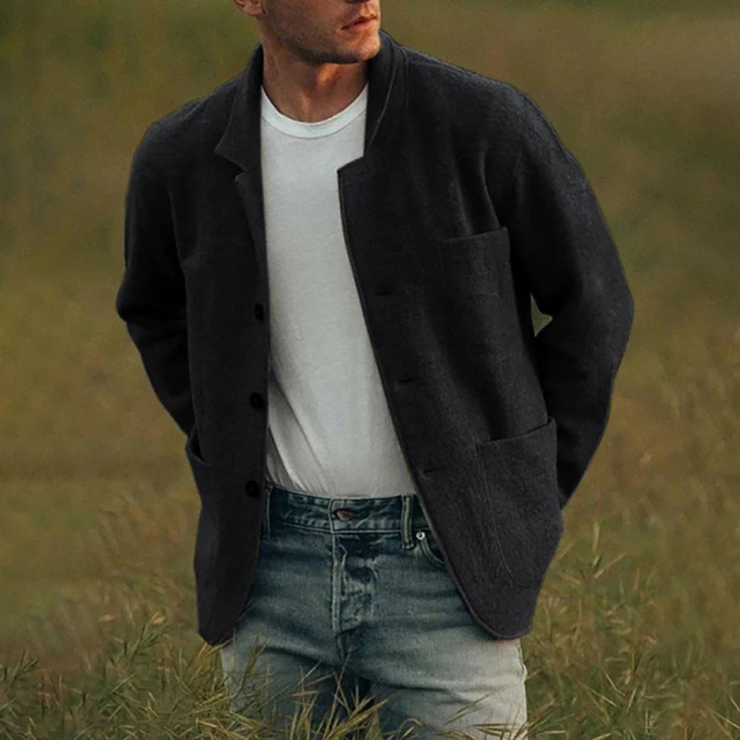 Herrenjacke | Wolle | Durchgeknöpft | Strickjacke | Herbstjacke-Schwarz-S-Chaps Herrenmode