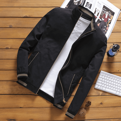 Herrenjacke | Zip-Up | Stehkragen | Harrington Jacke | Sommerjacke-Schwarz-S-Chaps Herrenmode