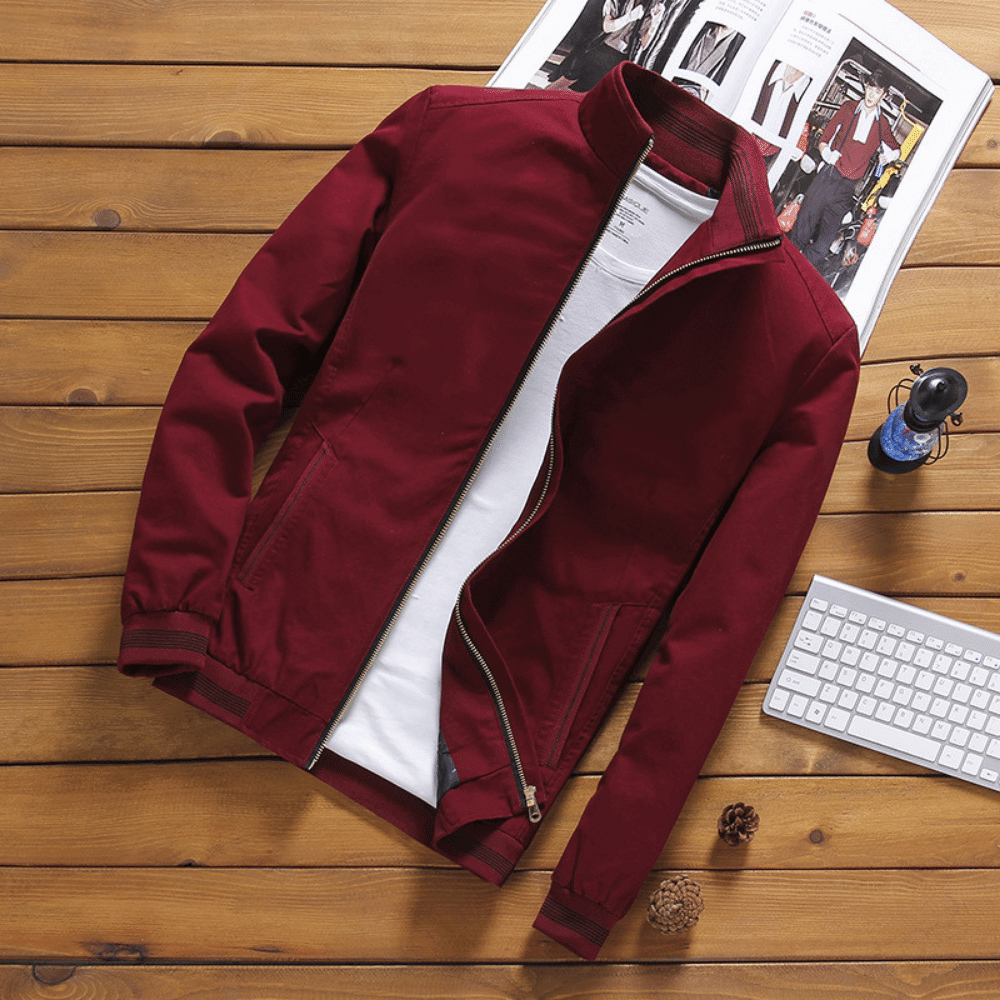 Herrenjacke | Zip-Up | Stehkragen | Harrington Jacke | Sommerjacke-Weinrot-S-Chaps Herrenmode