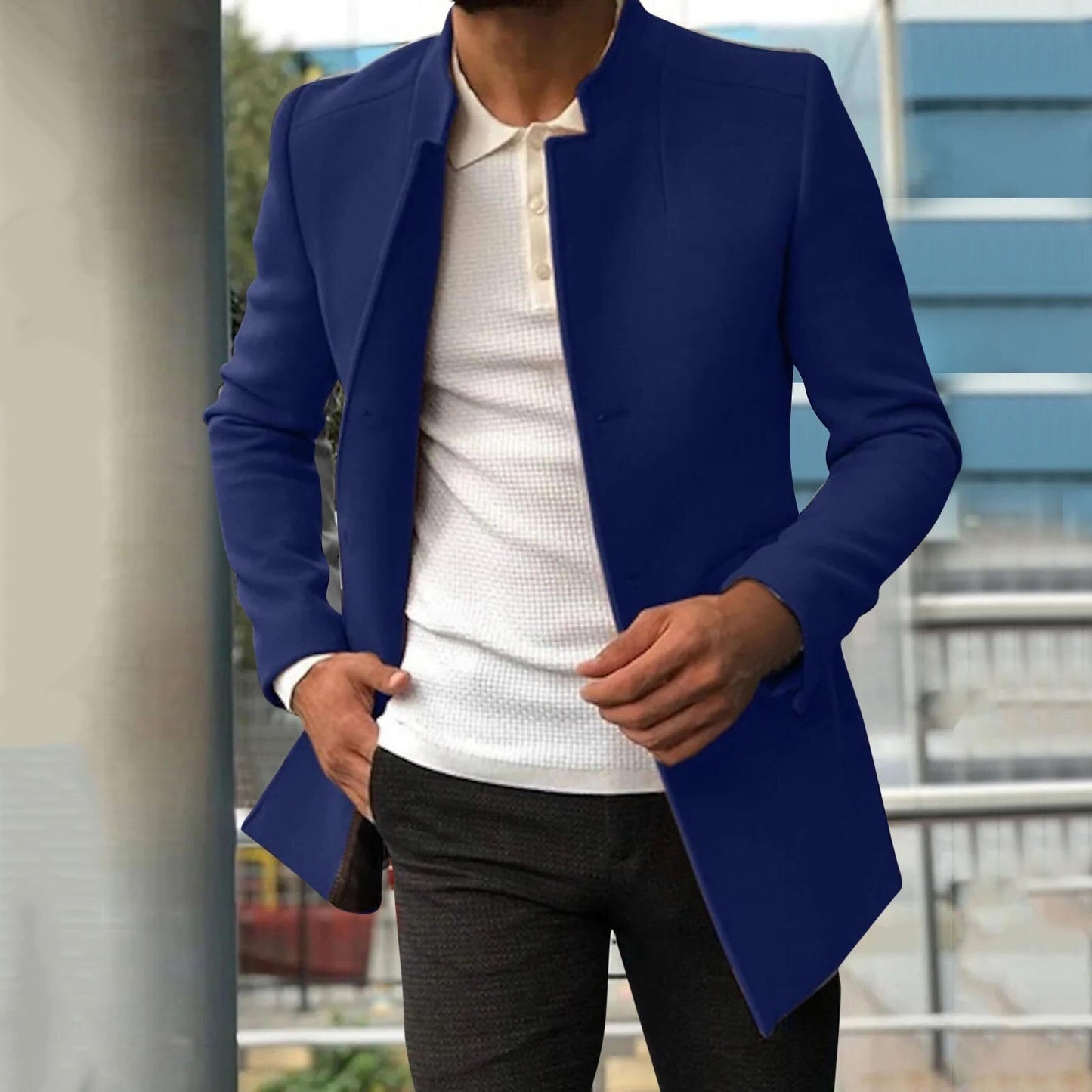Herrenjacke – mittellang – Frühling – Blazerjacke – Trenchcoat Herren-Blau-S-Chaps Herrenmode