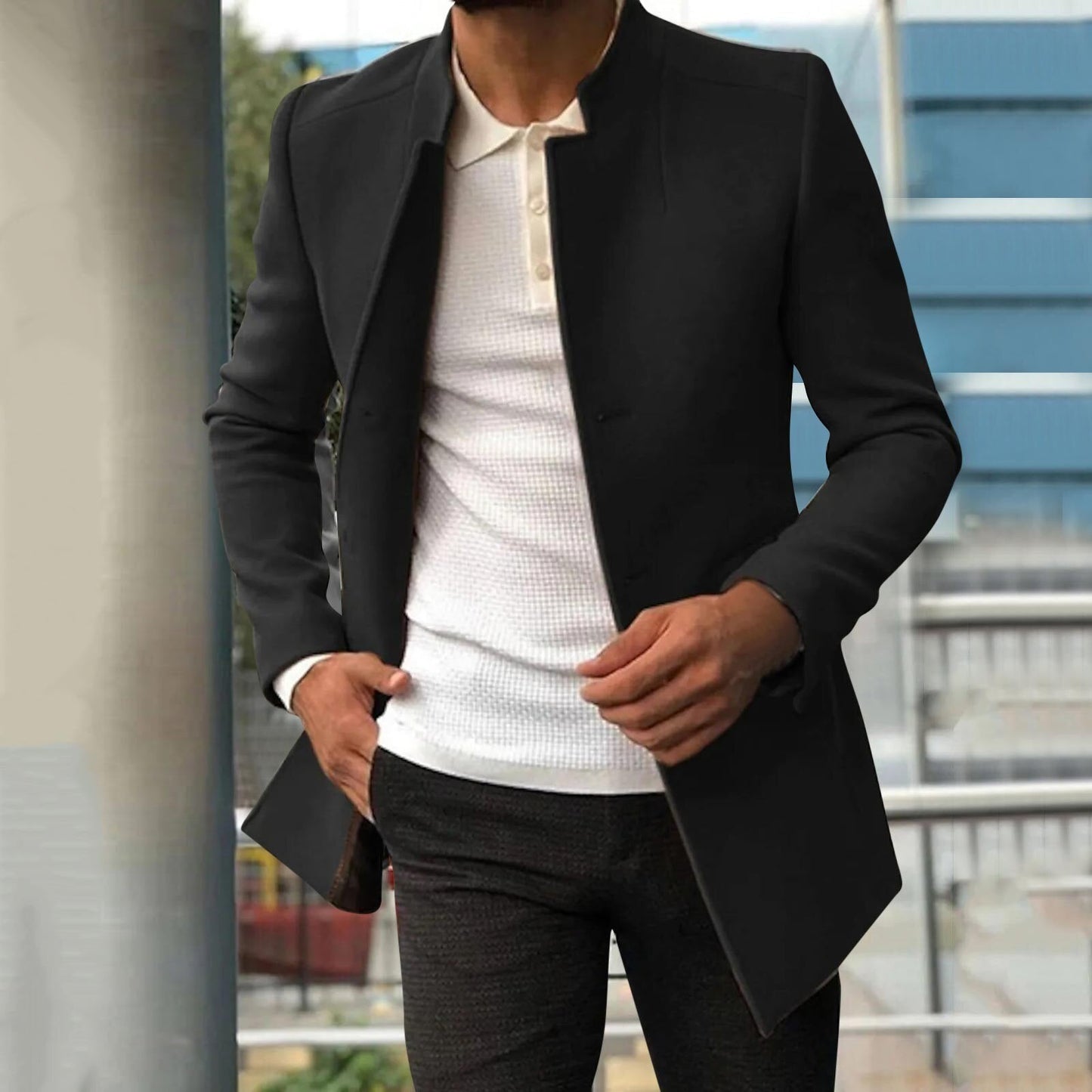 Herrenjacke – mittellang – Frühling – Blazerjacke – Trenchcoat Herren-Schwarz-S-Chaps Herrenmode