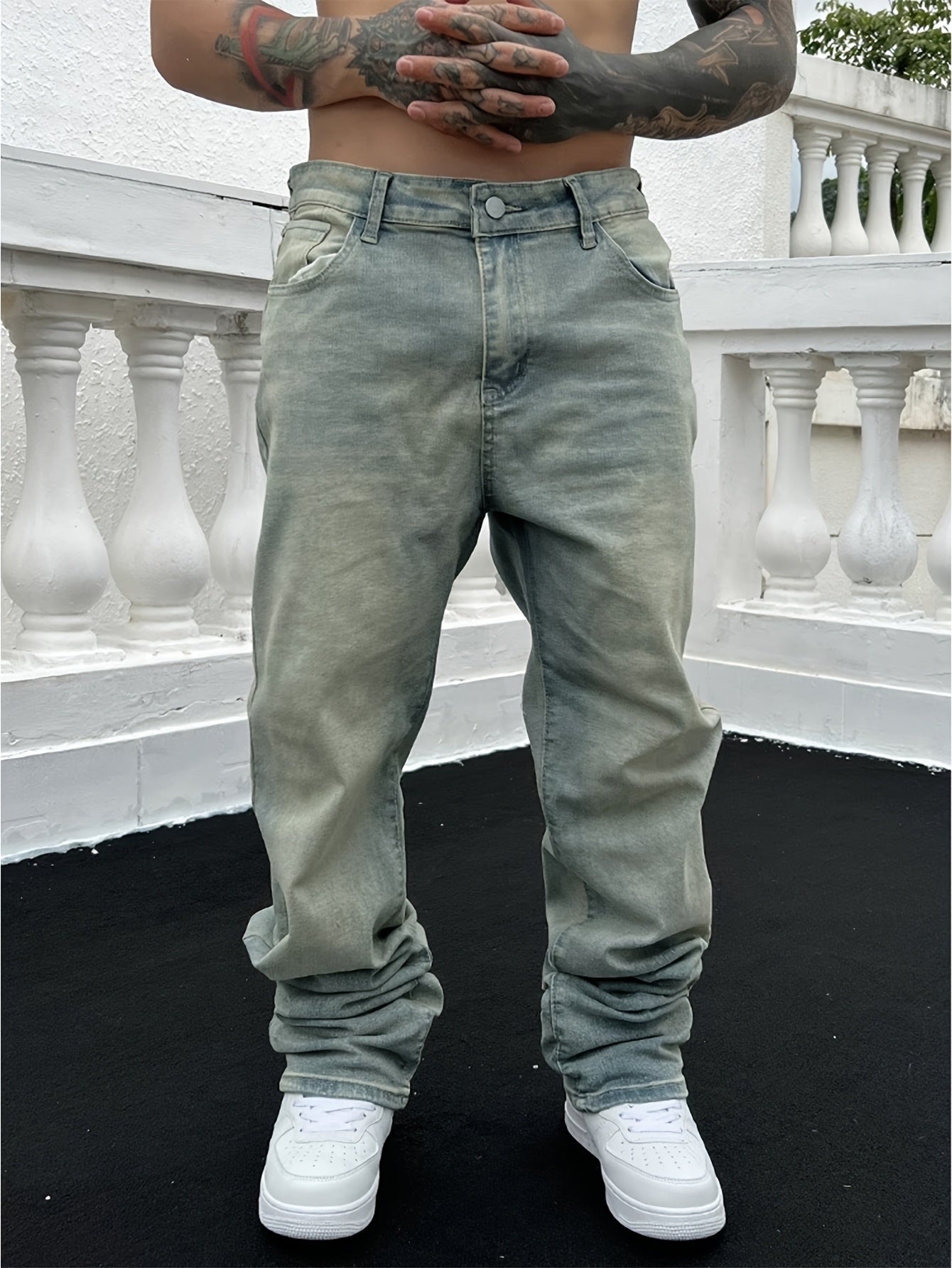Herrenjeans | Gestapelt | Gewaschen | Baggy-Jeans | Locker sitzende Jeans-HellBlau-S-Chaps Herrenmode