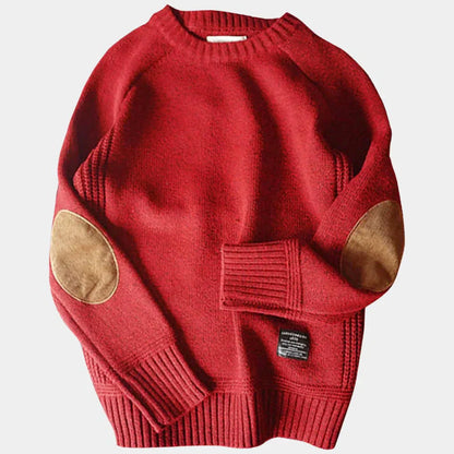 Herrenpullover – Ellbogen-Aufnäher – normale Passform – Herren-Strickpullover – Strickpullover-Rot-S-Chaps Herrenmode