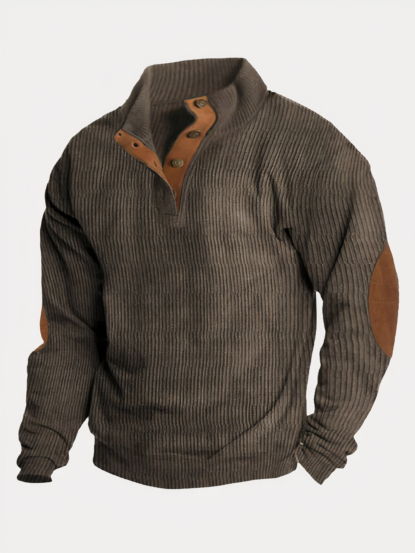 Herrenpullover - Vintage Pullover mit halber Knopfleiste und Ellbogenaufnähern-Braun-S-Chaps Herrenmode