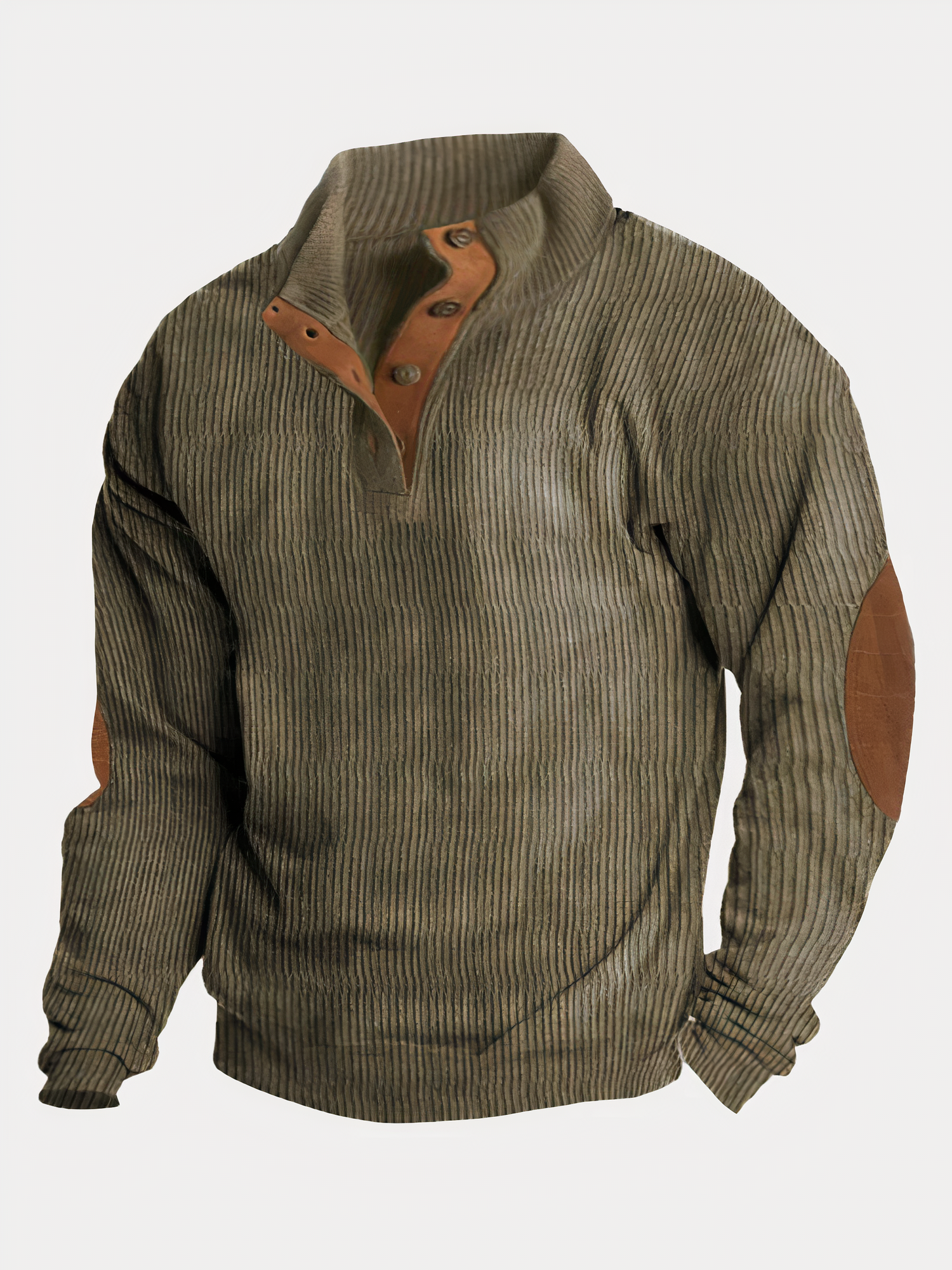 Herrenpullover - Vintage Pullover mit halber Knopfleiste und Ellbogenaufnähern-Grün-S-Chaps Herrenmode