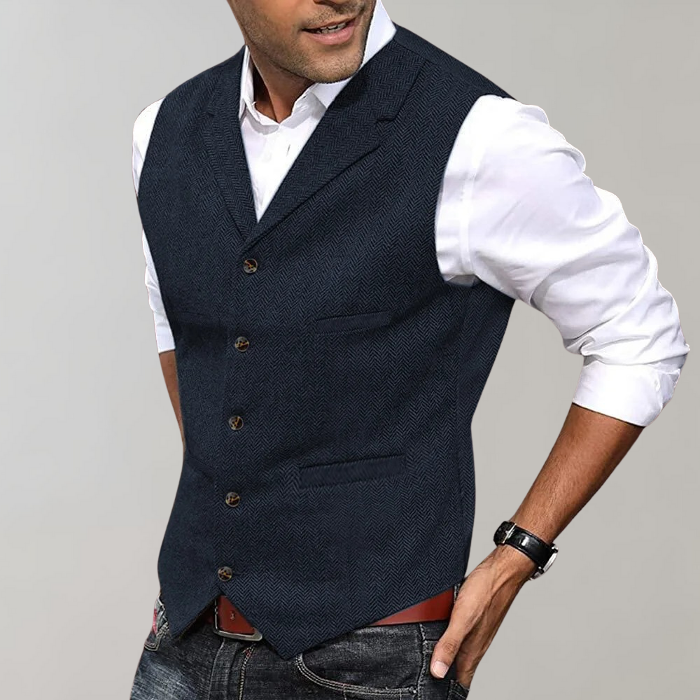 Herrenweste - Ärmellos - Einreihig - Anzugsweste - Herrenweste-Marineblau-XS-Chaps Herrenmode