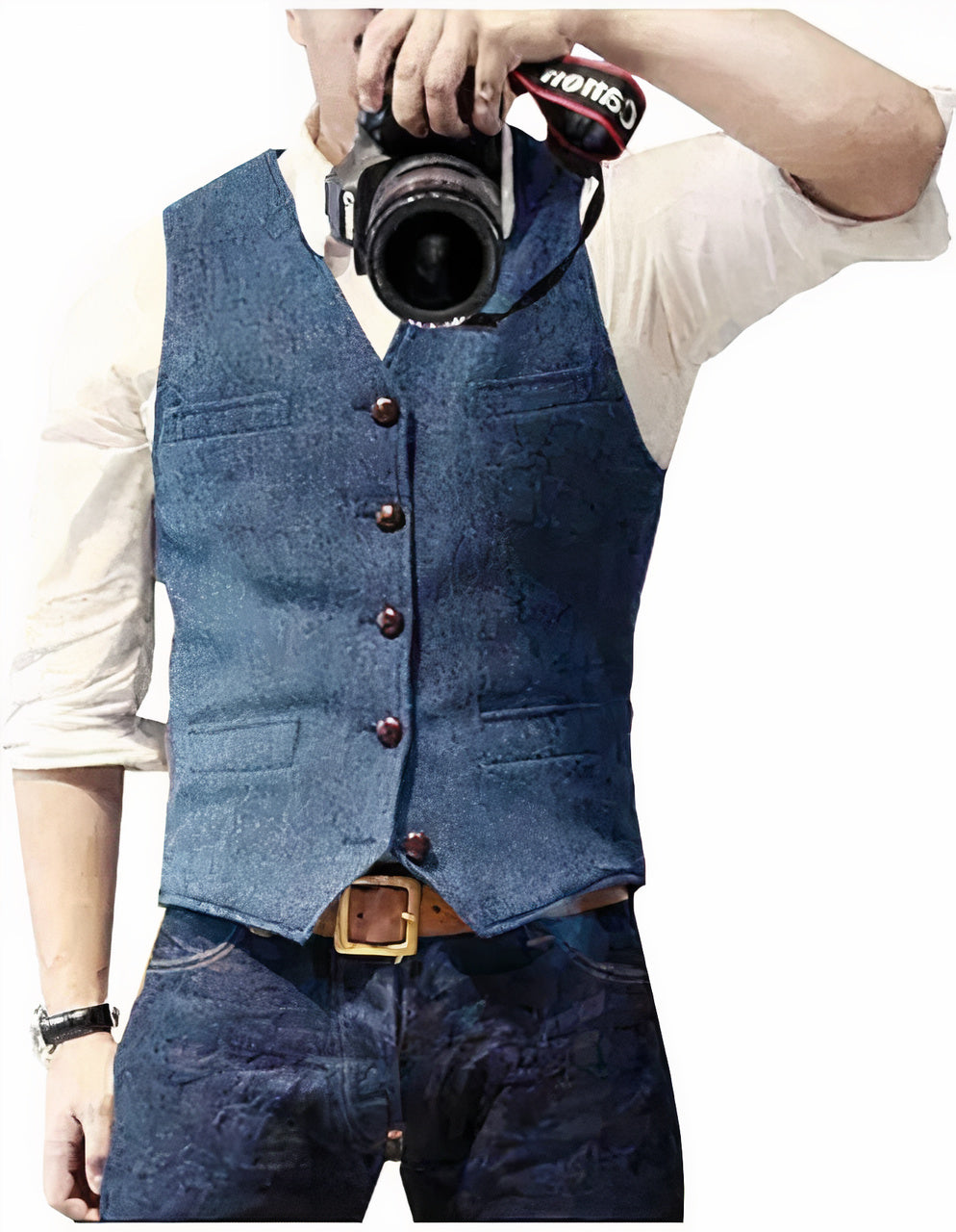 Herrenweste | Einreihig | Taschen | Tweedweste | Anzugweste-Hellblau-XS-Chaps Herrenmode