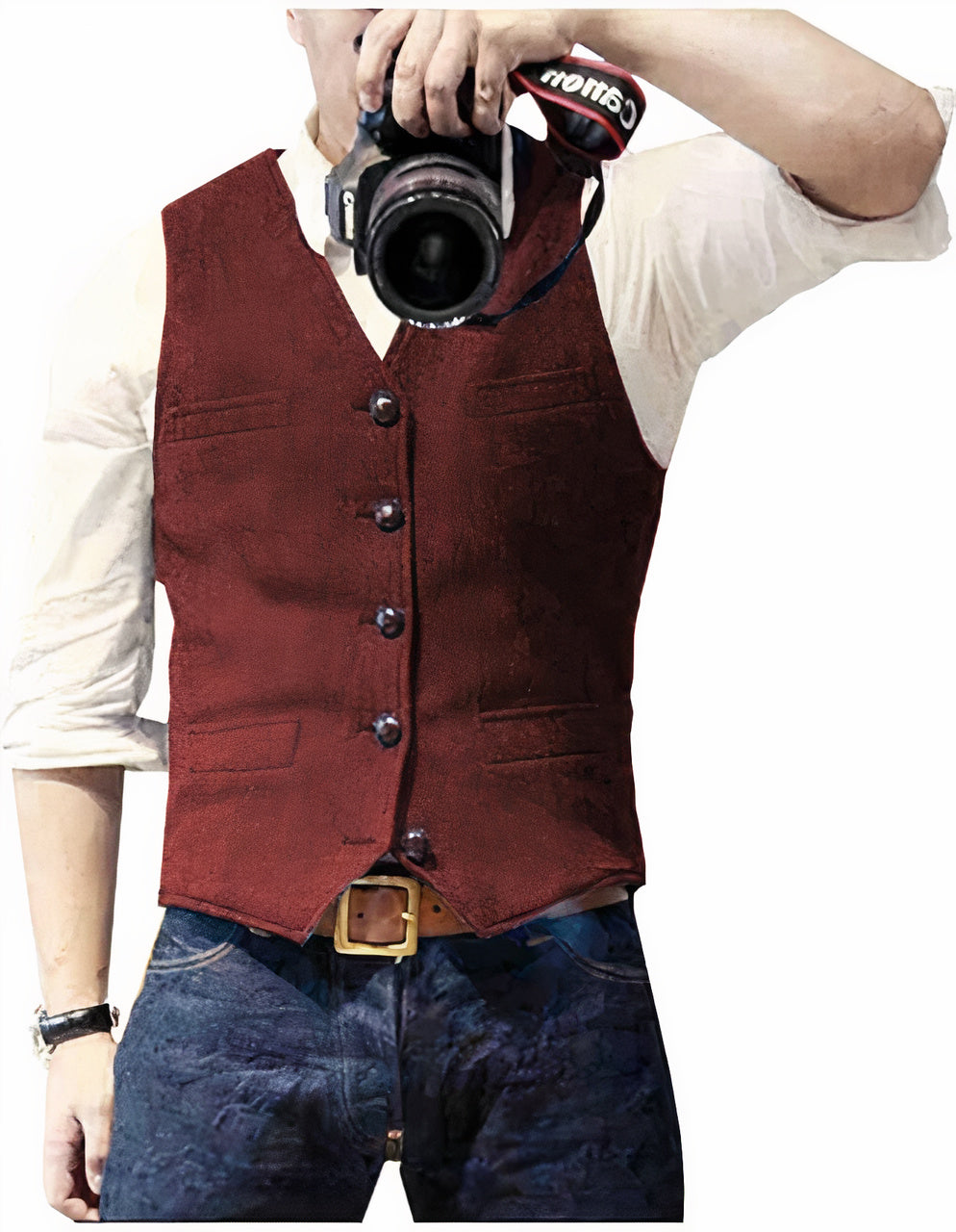 Herrenweste | Einreihig | Taschen | Tweedweste | Anzugweste-Rot-XS-Chaps Herrenmode