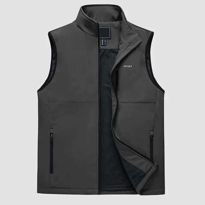 Herrenweste | Zip-Up | Leichtgewicht | Outdoor-Weste | Ärmellose Weste-Dunklegrau-XS-Chaps Herrenmode